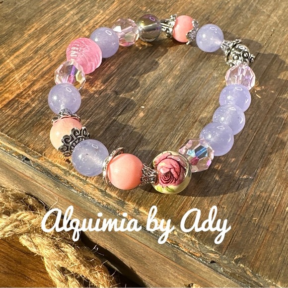 Multicolor purple jade big chunky beaded gem bracelet 10mm - Picture 1 of 1